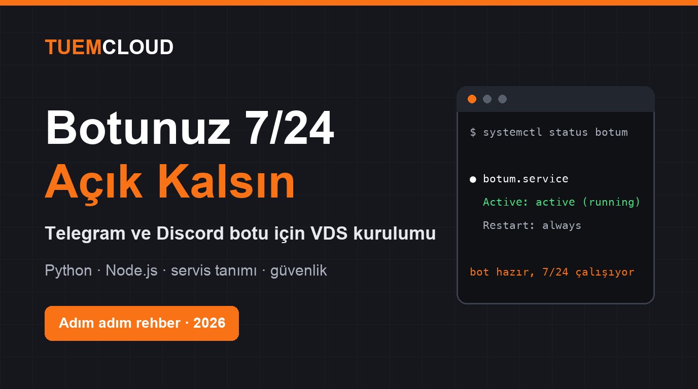 Telegram ve Discord Botu 7/24 Nasıl Çalıştırılır? Bilgisayarı Açık Bırakmak Yerine VDS Rehberi (2026) | TuemCloud